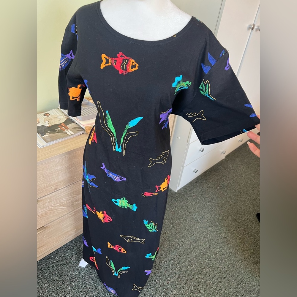 VINTAGE Copa Cabana 100% Cotton Colorful Fish Ocean Theme Relaxed Fit Dress Sz M - Picture 9 of 16